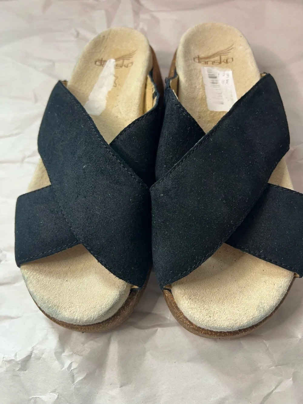 Dansko Bridget Platform Wedge Slide Sandal in Black Size 38/7-7.5